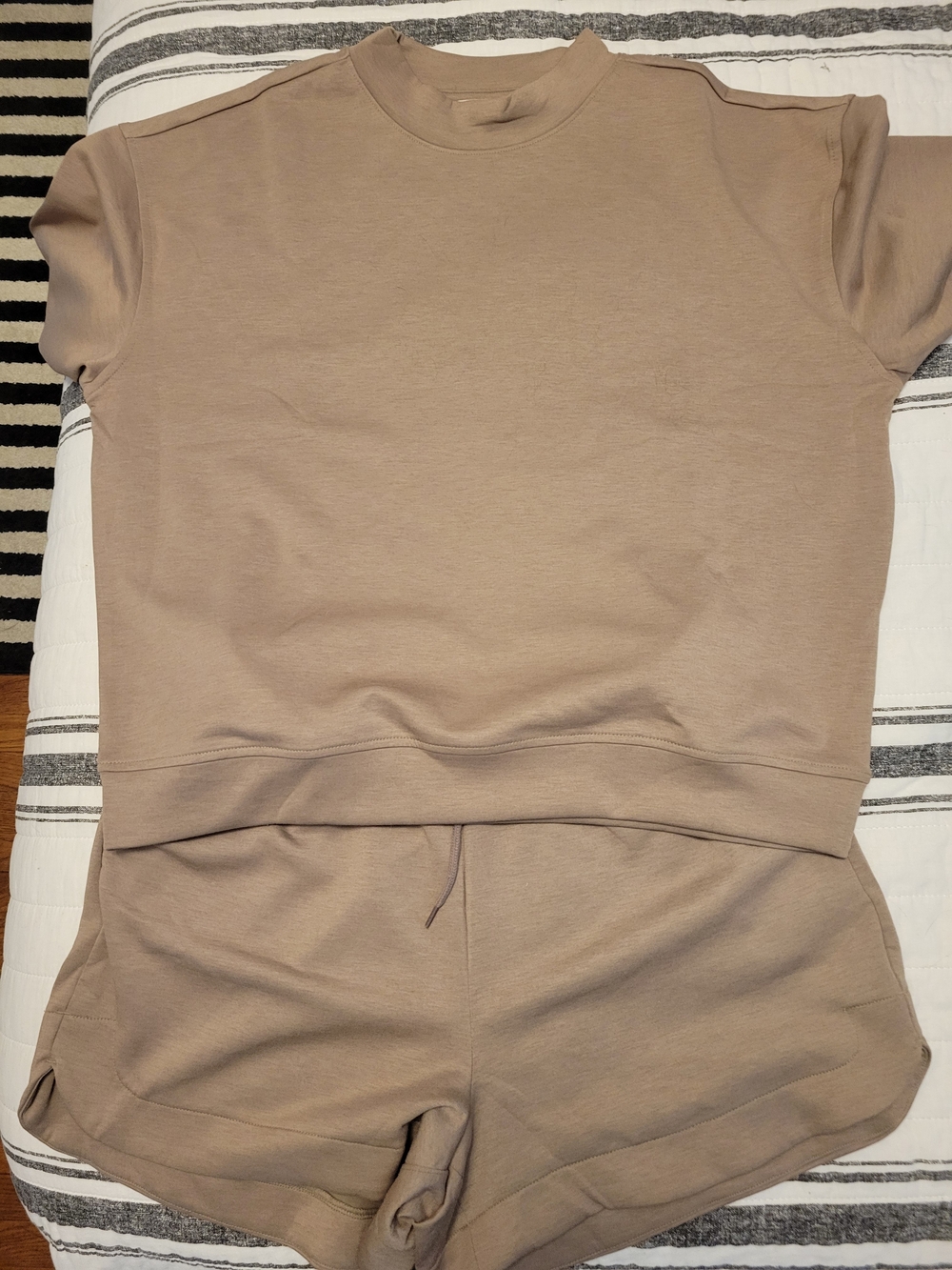 Zenana Cozy Short Sleeve Lounge Top And Shorts in Taupe